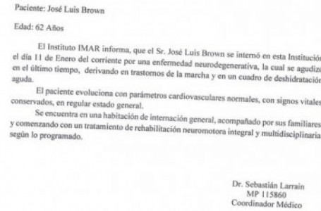 Los detalles de su enfermedad y el parte médico de José Luis Brown