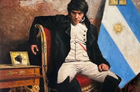 Un artista argentino pintó a Javier Milei como Napoleón y le entregó la obra en Estados Unidos
